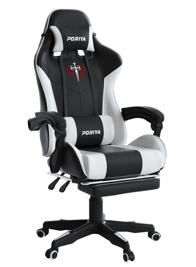 بازار بوريا كرسي ألعاب PORIYA مريح مع مسند قدم، كرسي مكتب تنفيذي قابل للتعديل، إمالة 90–145°، ارتفاع قابل للتعديل، جلد PVC، يتحمل حتى 150 كجم - Image 1